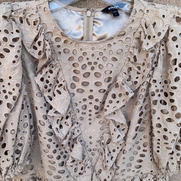 Eyelet Ruffled Peplum Blouse in Neutral - Size L - Picture 2 of 5